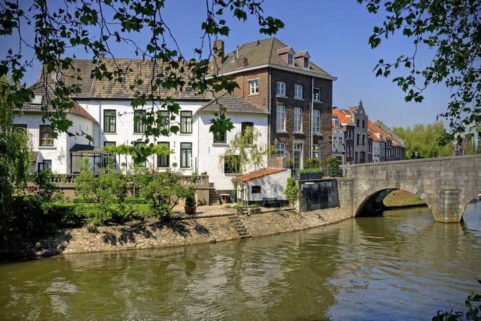 Houses and bridge over canal in Netherlands