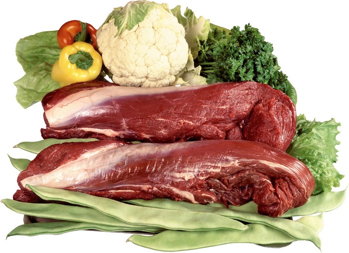 Raw meat with vegetables