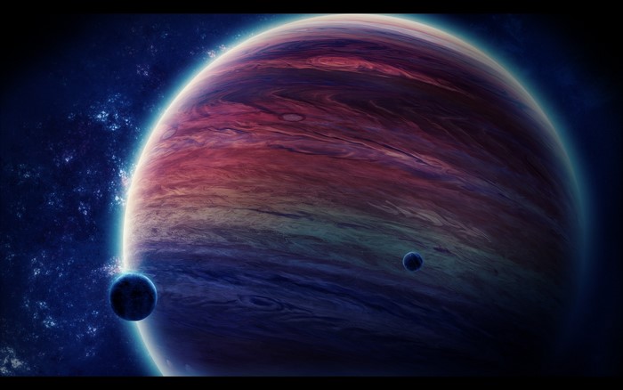 Planets in deep space with nebulae