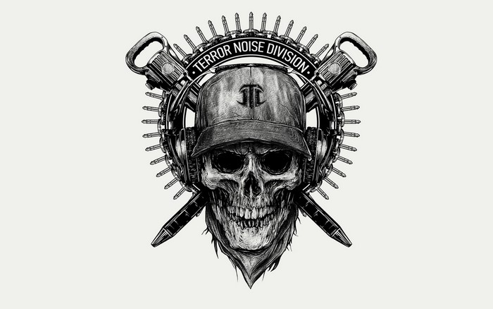 Skull with headphones and "TERROR NOISE DIVISION" text