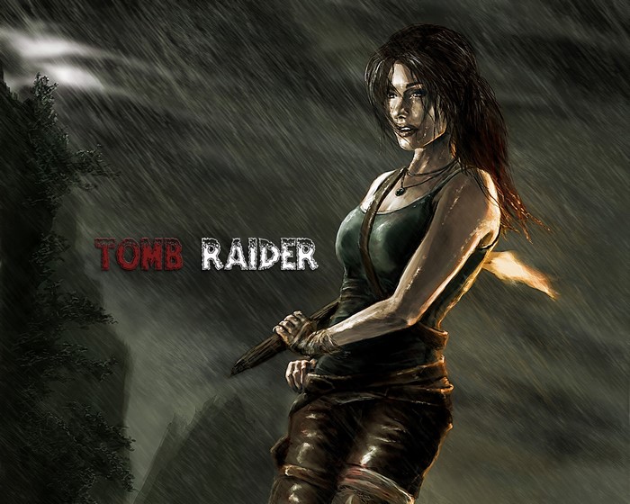 Lara Croft from Tomb Raider in the rain