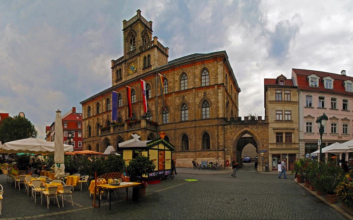 Town Hall Square with Outdoor Cafes in Germany