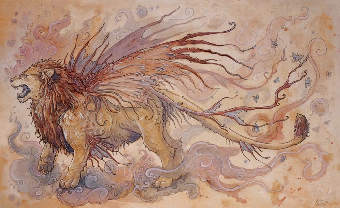 Winged Lion with Butterflies and Smoke