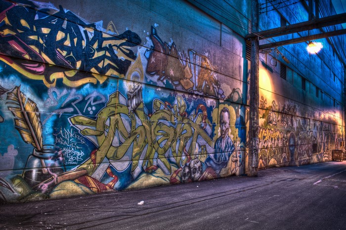 Graffiti alleyway with colorful murals