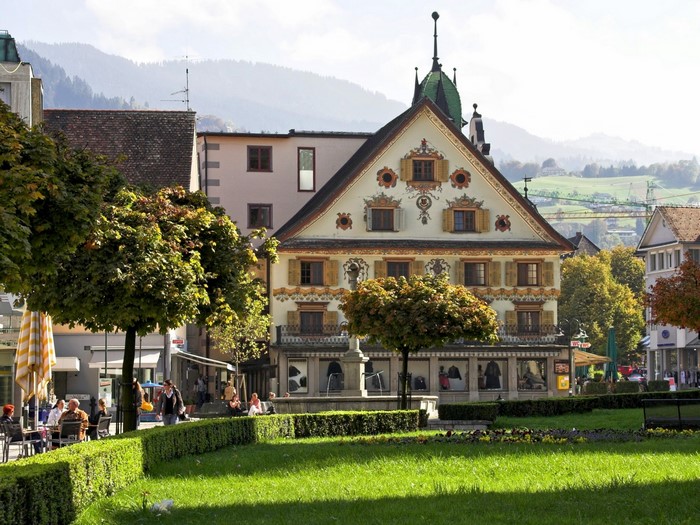 Traditional Austrian houses in a town square