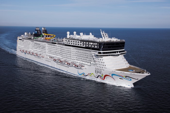 Norwegian Epic cruise liner sailing on the ocean