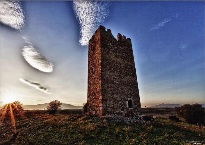 Vravrona's Tower in Greece at sunset