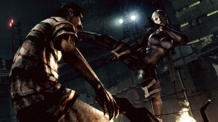 Jill Valentine from Resident Evil kicking a Majini