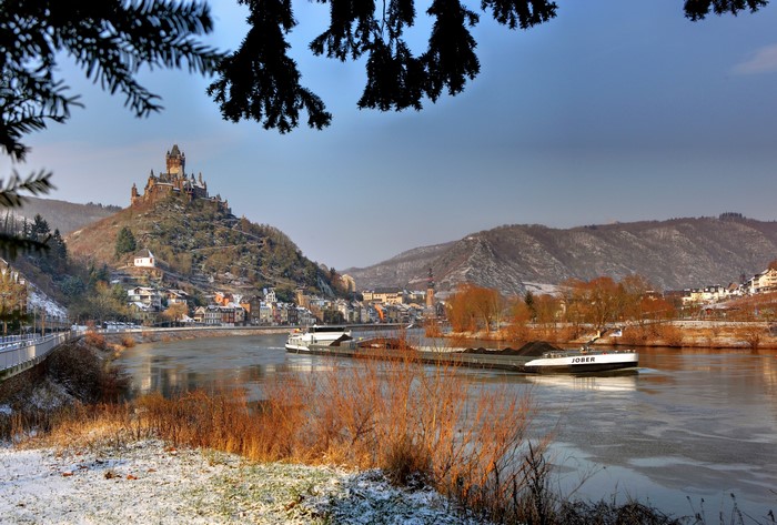 Reichsburg Cochem Castle overlooking the Moselle River in Germany
