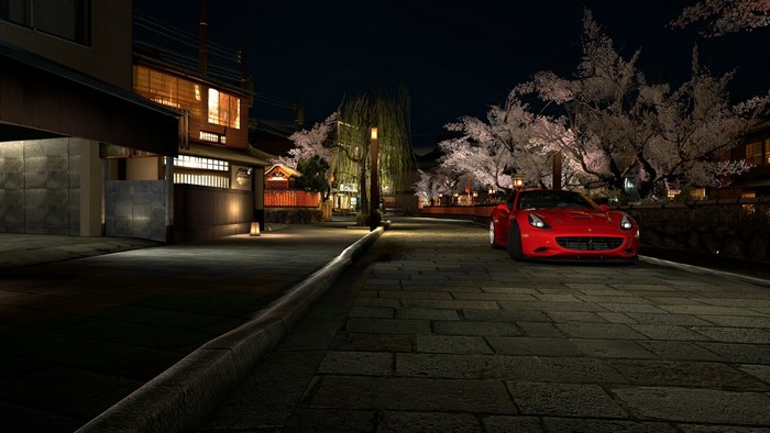 Red Ferrari on a Japanese Street at Night