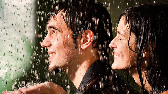 Couple enjoying the rain