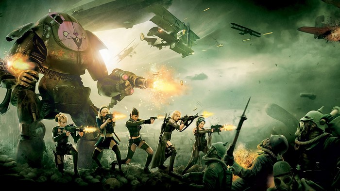 Girls and giant robot in battle