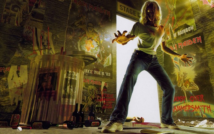 Eddie from Iron Maiden in a backstage area