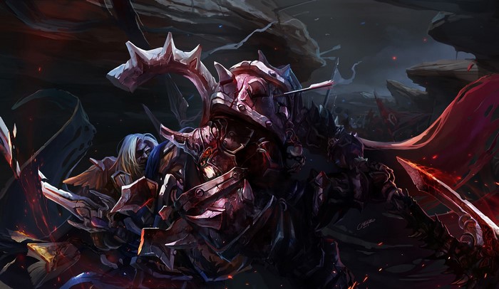 Two armored warriors in battle, World of WarCraft