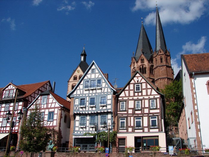 Half-timbered houses and church in Germany