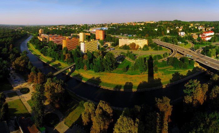 Ostrava, Czech Republic aerial view with river and highway
