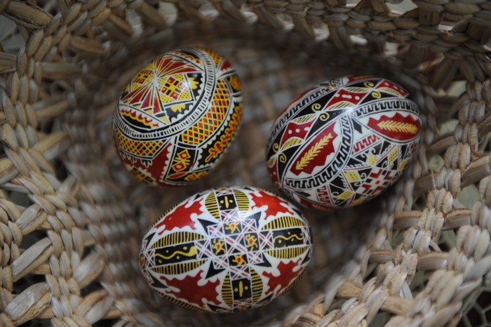 Decorated Easter Eggs in a Basket