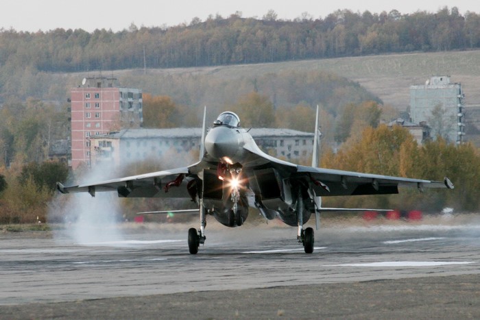 Sukhoi Su-35 fighter jet landing