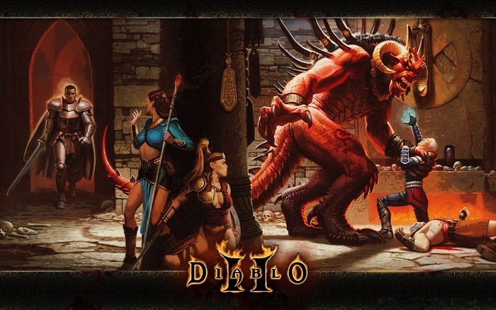 Diablo II: Characters fighting a demon