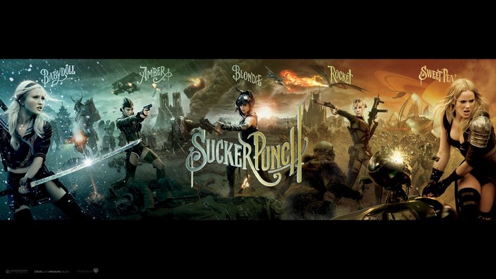 Sucker Punch movie poster with Babydoll, Amber, Blondie, Rocket, and Sweet Pea
