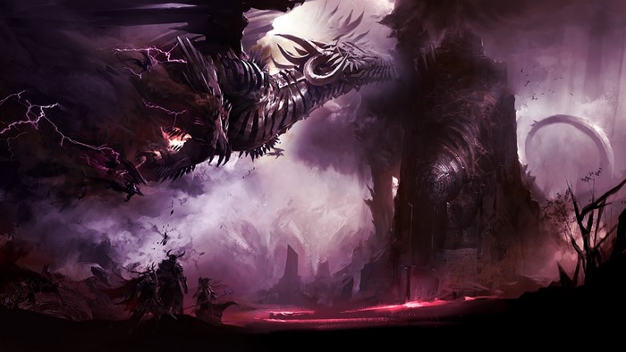 Dragon attacking a fortress in Guild Wars