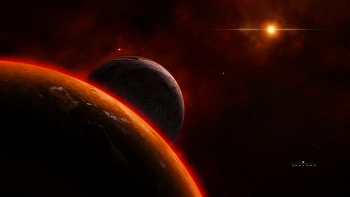 Planets in deep space with a bright star