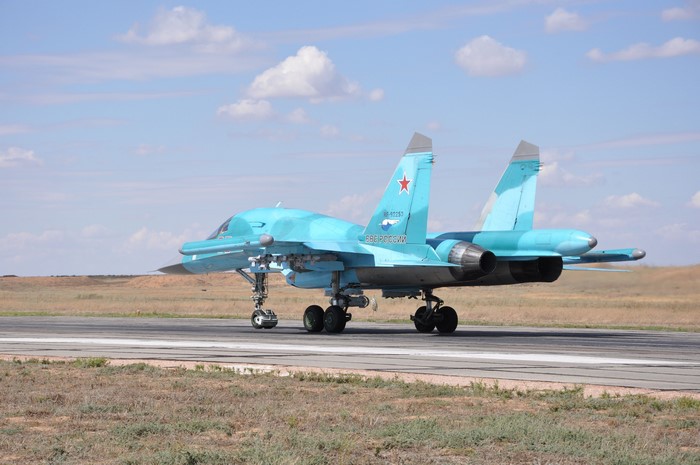 Sukhoi Su-34 Fighter Airplane on Runway