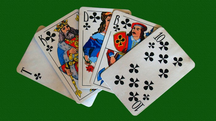 Playing Cards: Ace, King, Queen, Jack, 10 of Clubs