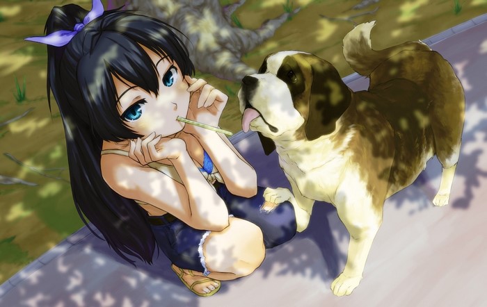 Ami Mizuno from Idolmaster Xenoglossia with a dog