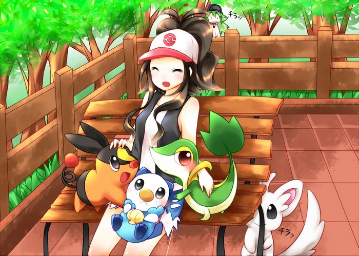 Girl with Pokémon on a bench