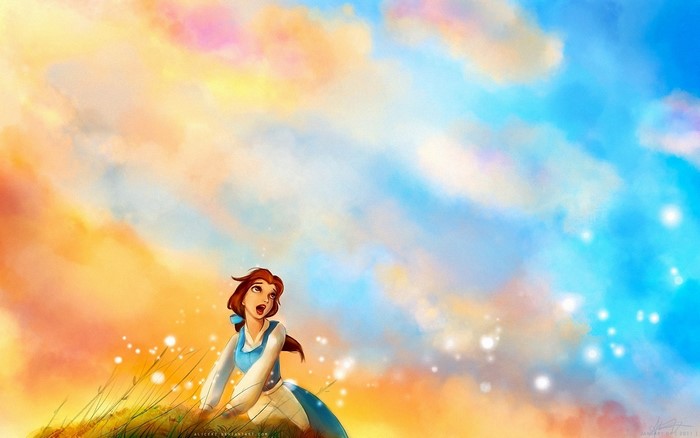 Belle from Disney's Beauty and the Beast in a field