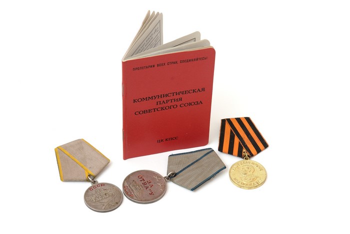 Communist Party of the Soviet Union booklet and medals