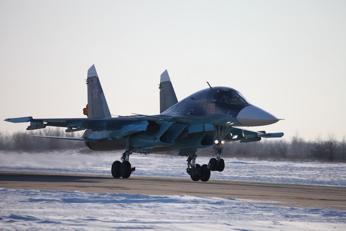 Russian Sukhoi Su-34 fighter jet on runway