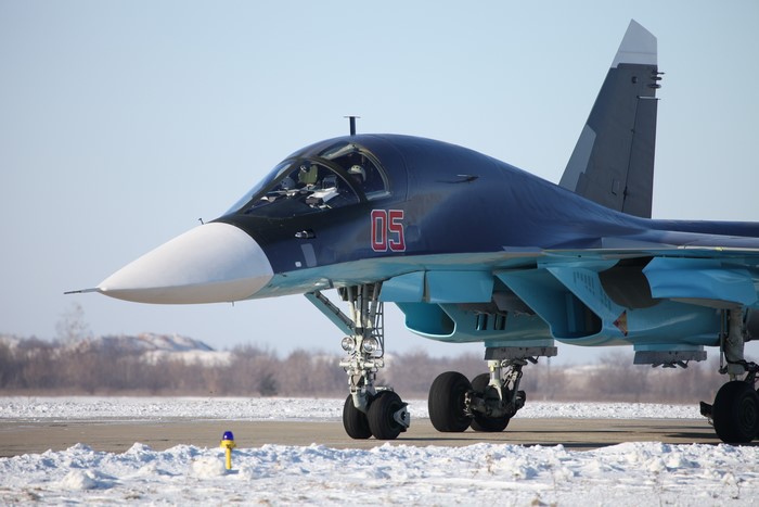 Sukhoi Su-34 fighter jet on runway