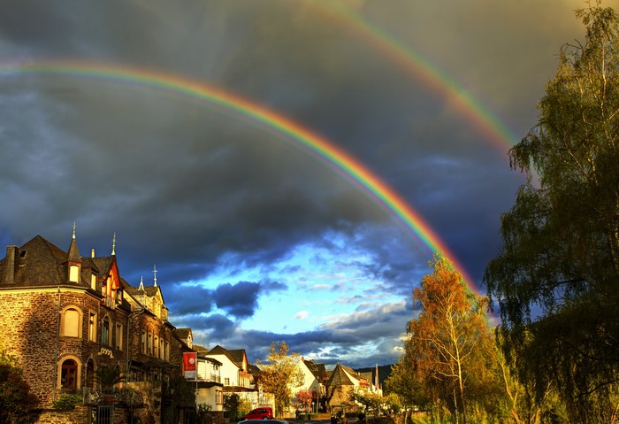Double rainbow over German town