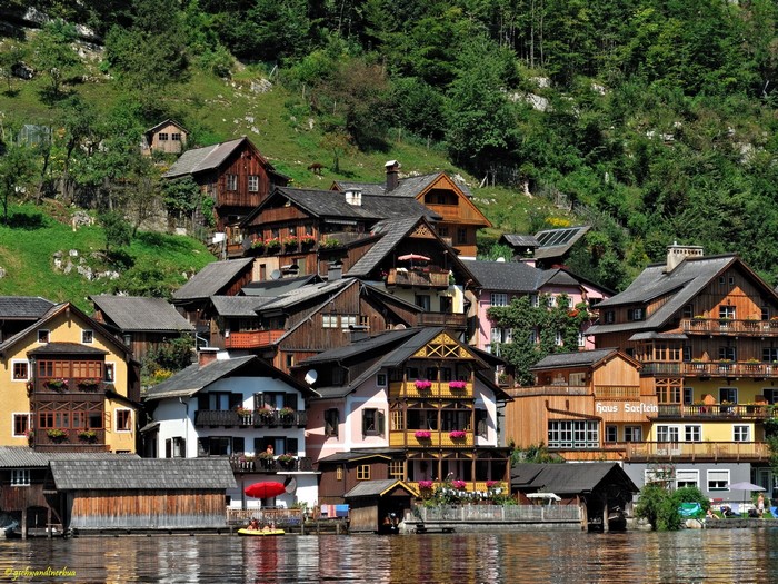 Hallstatt, Austria lakeside village with traditional wooden houses