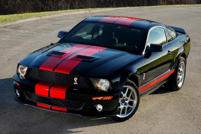 Black Ford Mustang Shelby GT500 with Red Stripes