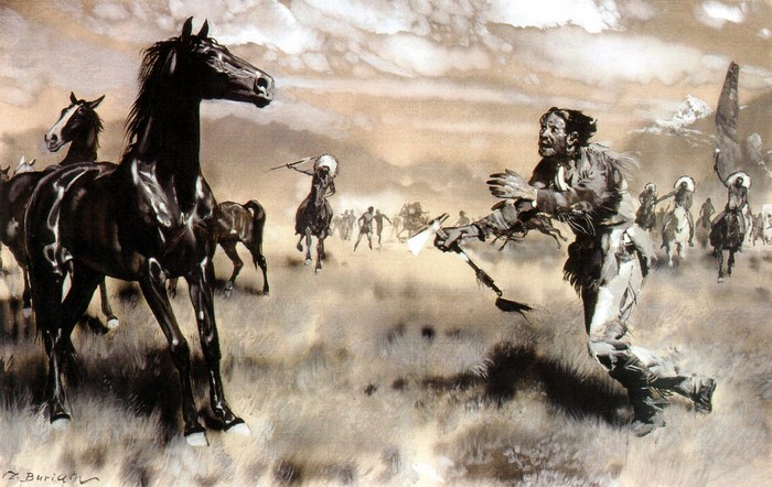 Zdenek Burian's Scalp Hunters Running with Horses