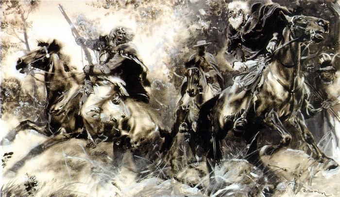 Zdenek Burian's painting of men on horseback