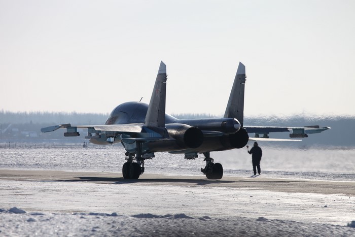 Airplane on a snowy runway