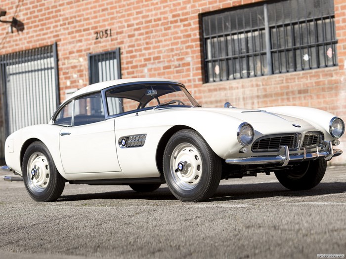 White BMW 507 classic car parked outside
