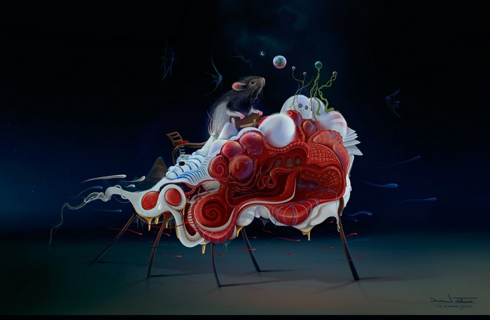 Surreal creature with a rat and anatomical elements