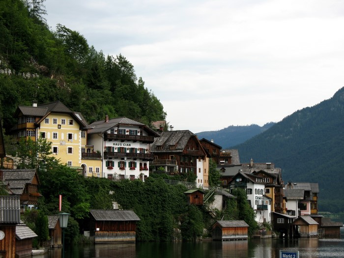 Hallstatt, Austria village on a mountainside by a lake