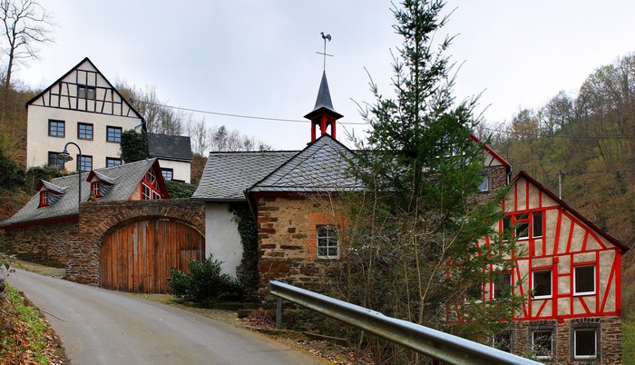 Half-timbered houses and a chapel in Germany
