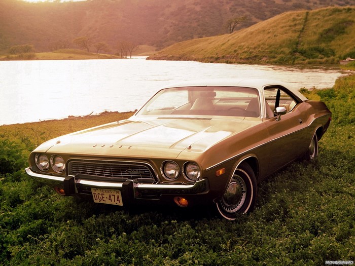 1974 Dodge Challenger by a lake