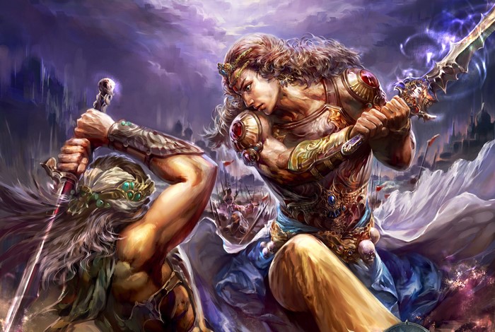 Two warriors fighting with swords in Forsaken World