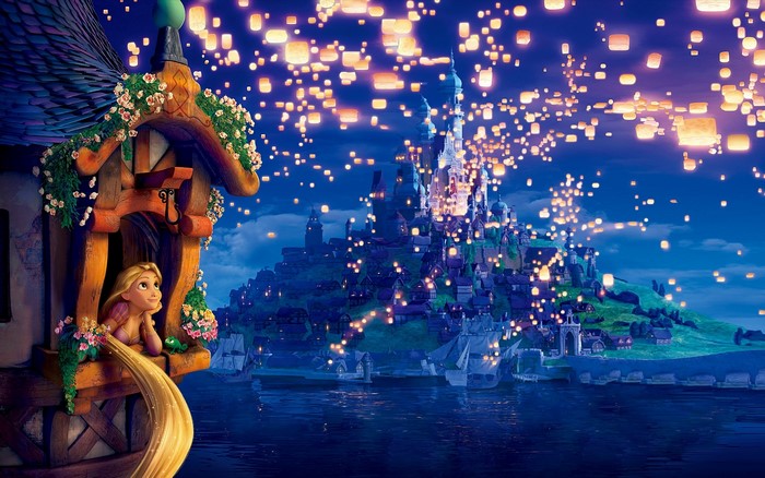 Rapunzel from Tangled watching lanterns