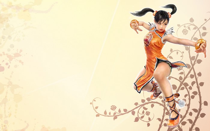Chun-Li from Street Fighter in orange outfit