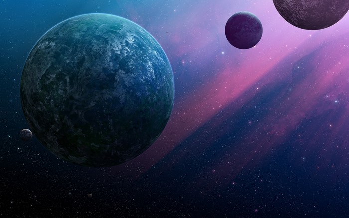 Planets in a colorful nebula with stars