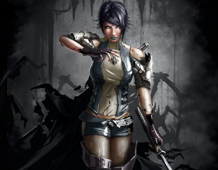 Warrior woman with sword and armor